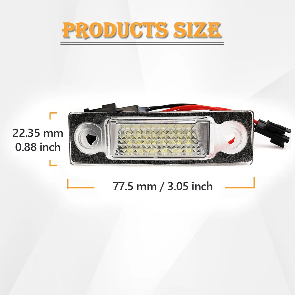 2Pcs 6000K White LED Rear Number License Plate Light for Seat Alhambra 7V8 7V9 & VW Sharan 7M8 7M9 7M6 & Ford Galaxy WGR