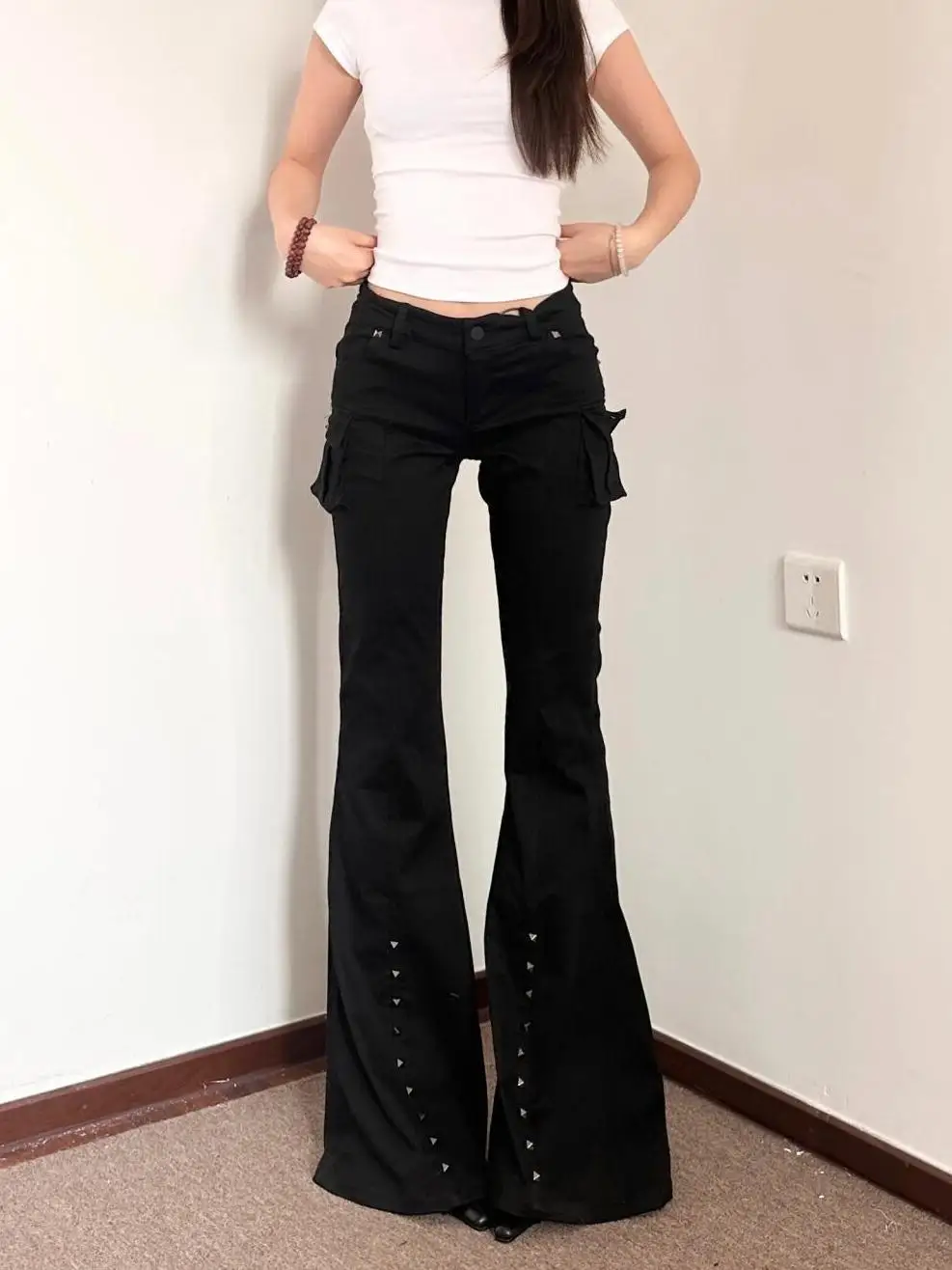 

Black Rivet Low Rise Gothic Cargo Jeans Women Harajuku Oversize Denim Pants 2000s Y2k Vintage Trashy Trousers Pantalones
