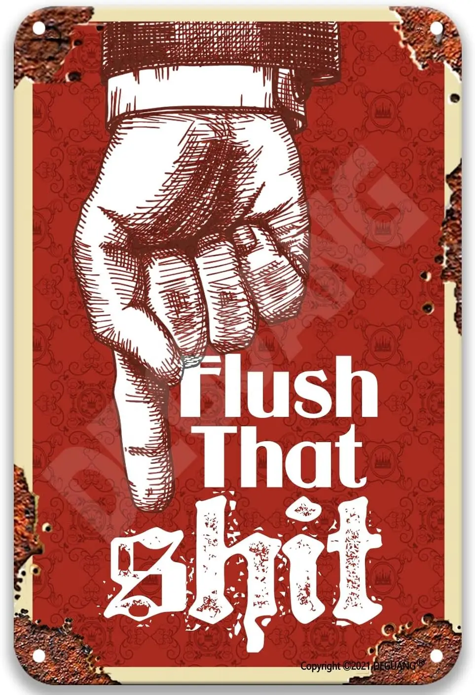 Warning Flush That Shit Vintage Poster Coffee Kitchen Wall Decor Farmhouse Bathroom Decor Country Room Wall Hanging 8X12 Metal S