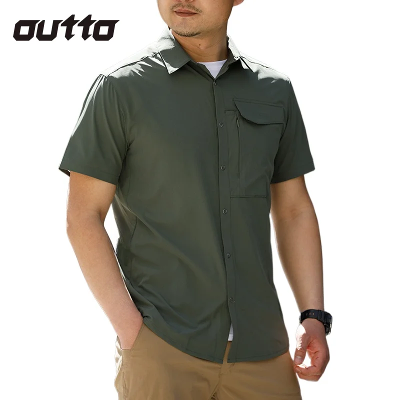 Summer Quick Drying Tactical Top Men Elastic Wear-resistant Breathable Casual Short Sleeve Outdoor Hiking Climbing Tops 2024 New