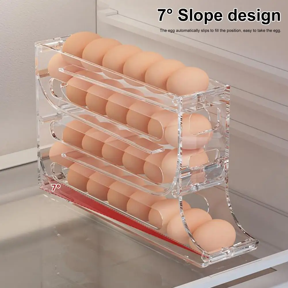 

Automatic Scrolling Egg Rack Holder, Four Tiers, Automatic Rolling, 30 Egg Storage Box, Refrigerator Side Door Egg Dispenser