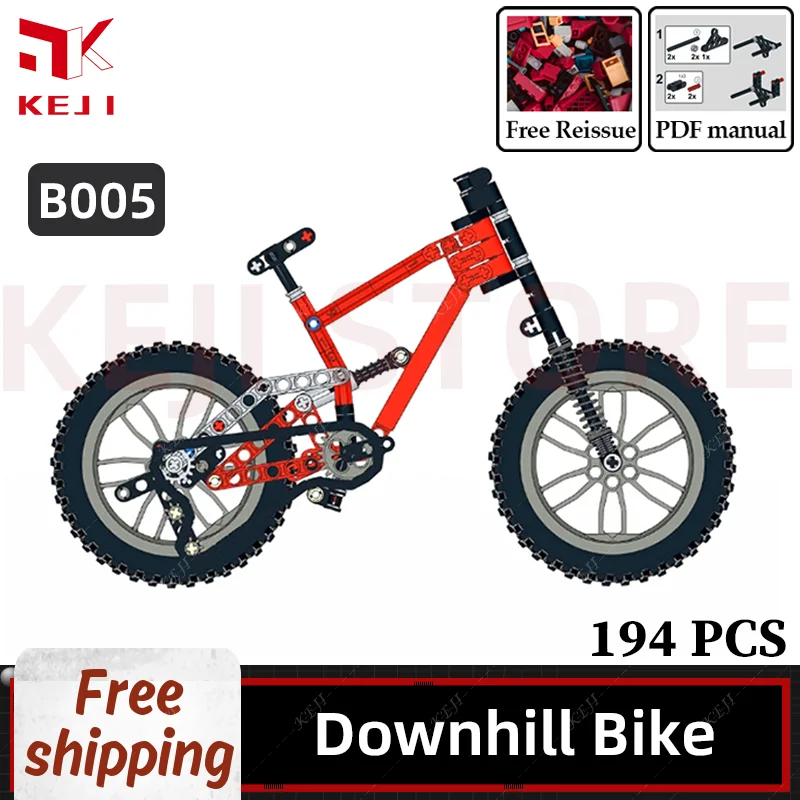 KEJI MOC Downhill Mountain Bike Riding Off Road Full Suspension Model Building Blocks Bricks Kits Kids Toys for Children Gifts