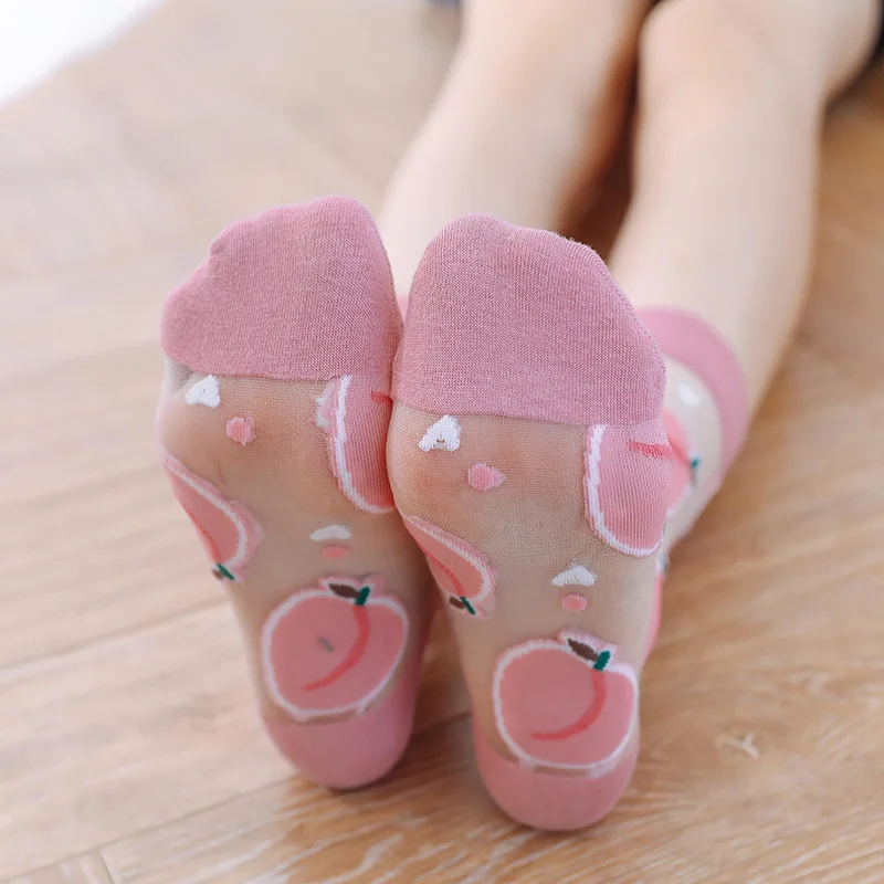 Lolita strawberry socks summer breathable jk cute girls crystal tube sock card stockings woman