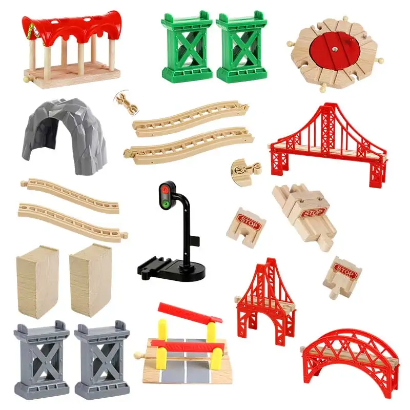 Multiple Type Wooden Train Track Parts Bridge Wooden Railway Racing Tracks Accessories Educational Toys For Child Birthday Gift