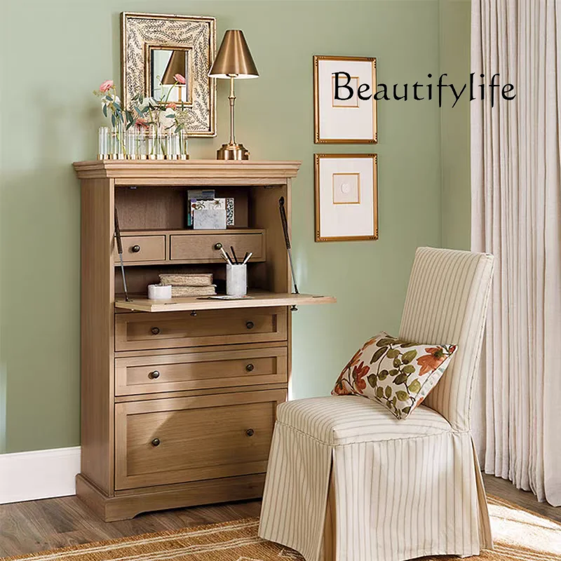 American light luxury solid wood small desk household flip multi-functional French retro folding writing desk