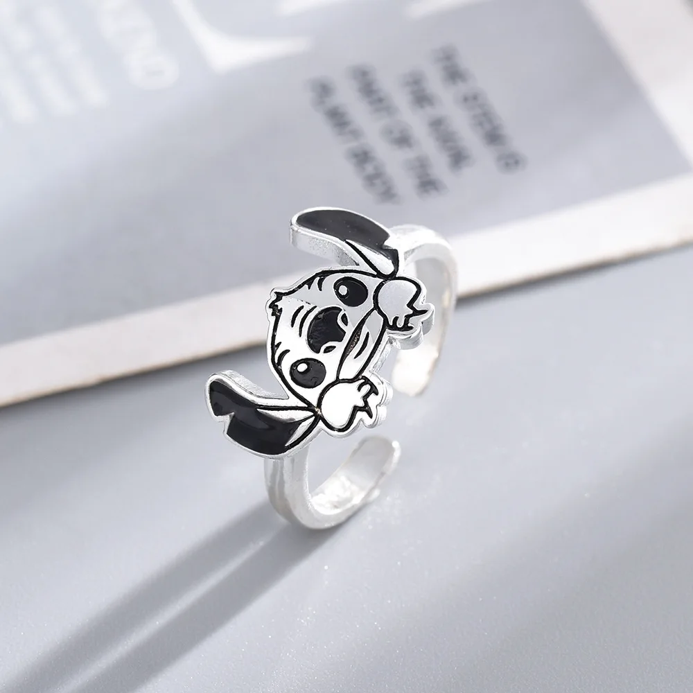 Disney Anime Stitch Silver Ring Cartoon Lilo & Stitch Adjustable Rings Kawaii Kids Toys Woman Fashion Jewelry Birthday Gifts