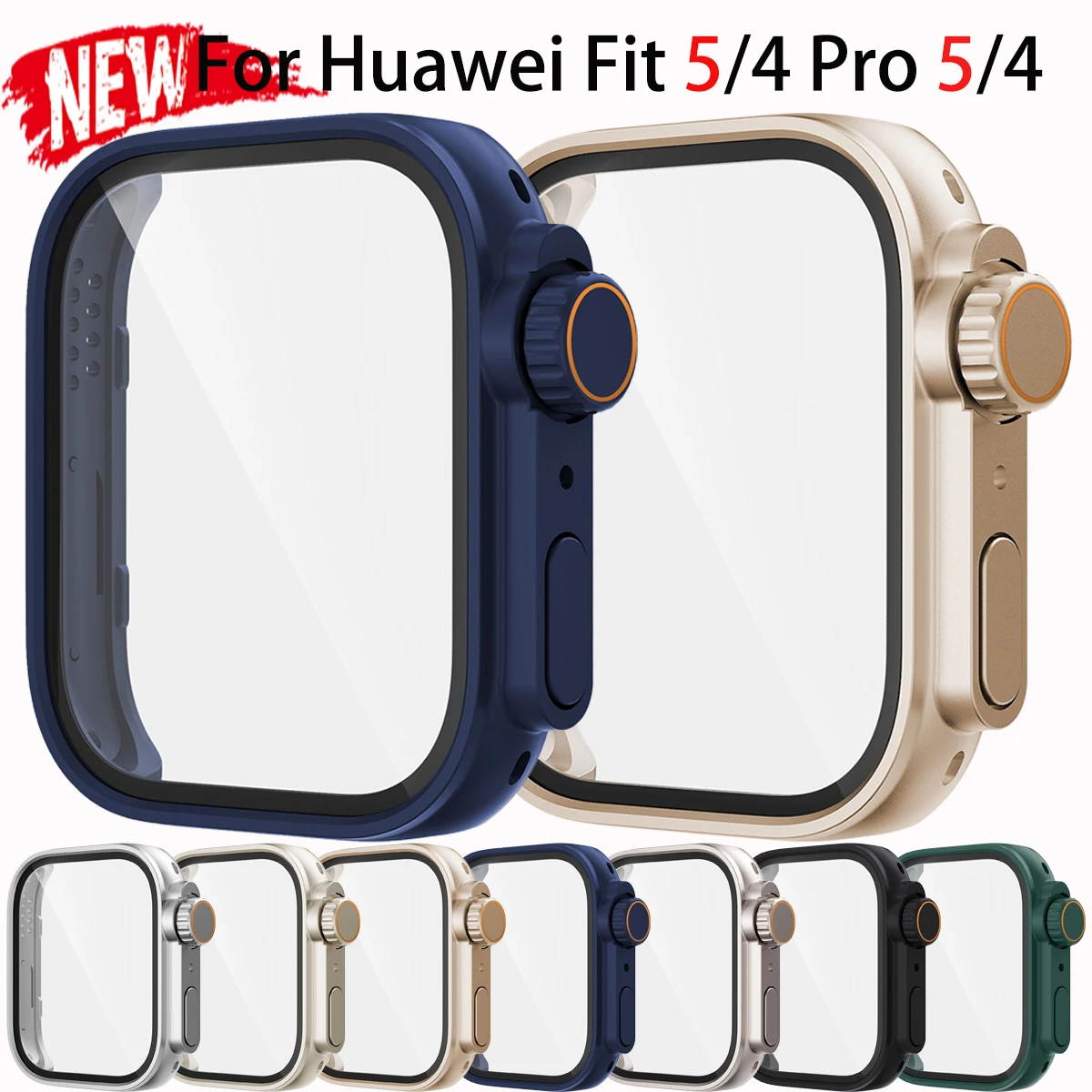 Vollständige Schutzhülle + Panzerglas für Huawei Watch Fit 5/4 Pro, Umbau zum Ultra-Case für Huawei Fit 5 4 mit Displayschutz