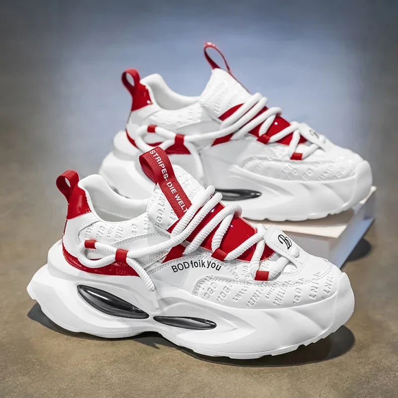 Fipatbu メンズ ウォーキング チャンキー シューズ、カジュアルで快適な滑り止めプラットフォームシューズ、軽量レトロカジュアルシューズ