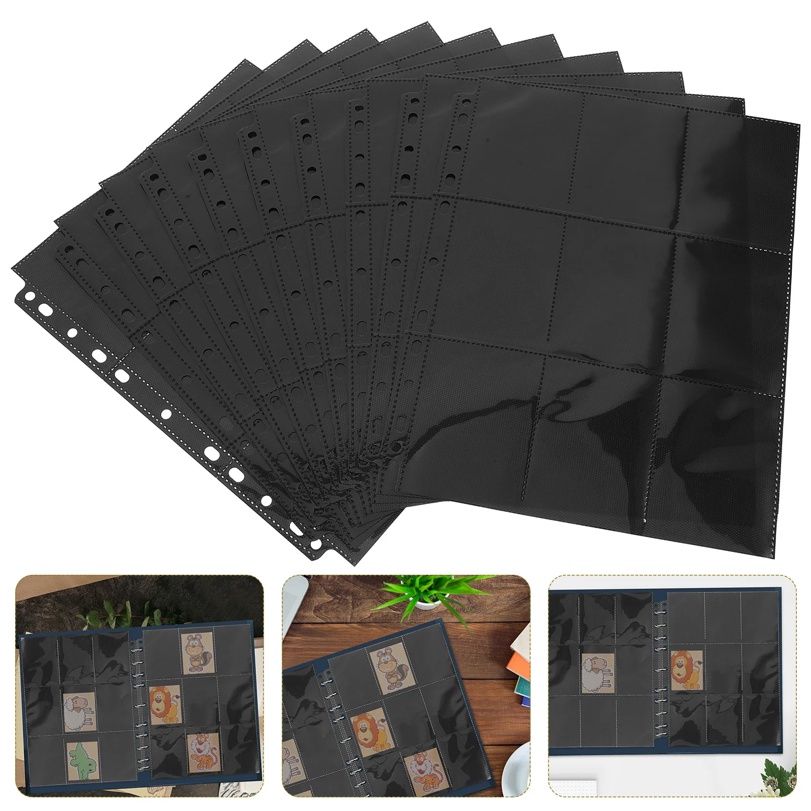 

10 Sheets Card Sleeve Binder Double-Sided 18 Pocket Storage Page for Sports Baseball Game Cards Album Refills Card Sleeve