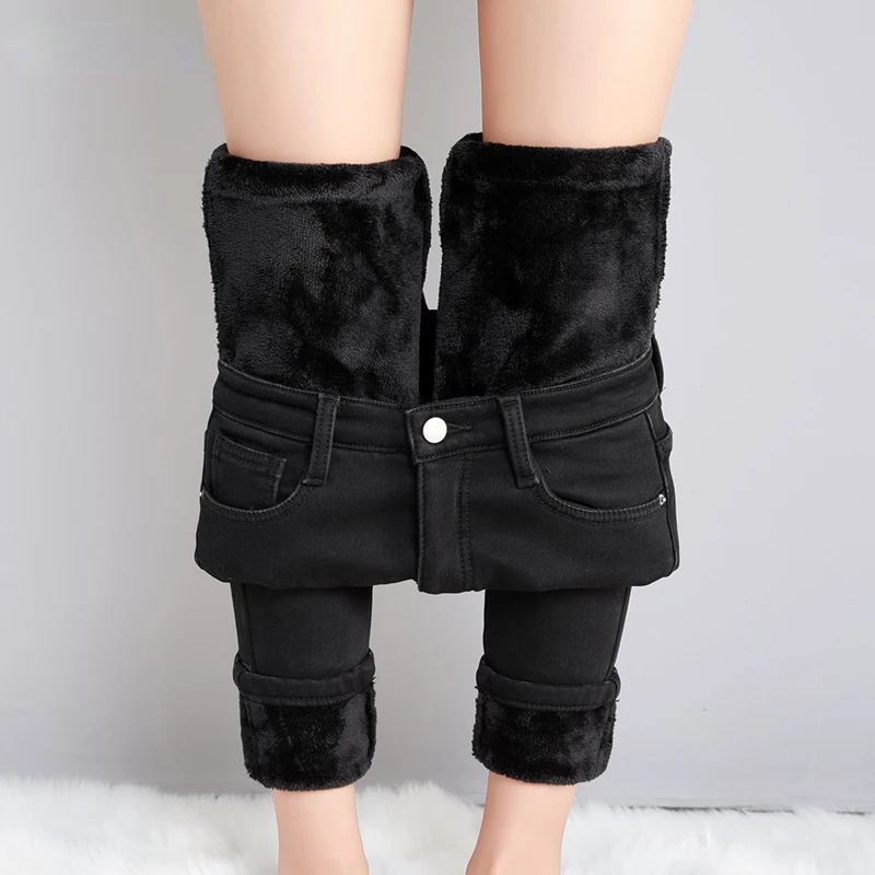

New Women Thick Velvet Jeans Fleece Warm Korean Fashion High Waist Skinny Elastic Pants Jean Casual Legging Winter 2025