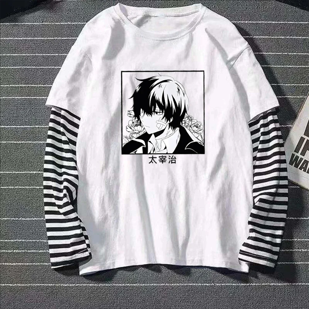 أنيمي طباعة وهمية قطعتين طويلة الأكمام تي شيرت الصيف النساء الرجال عادية Harajuku الشارع الشهير خمر قطعتين كم طويل تي شيرت #6