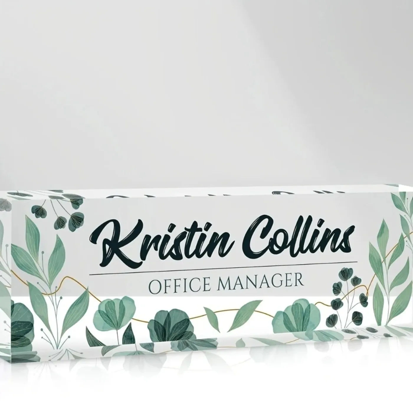 [2D Flat] Personalized Acrylic Desk Nameplate with Foliage Design, Elegant Home & Office Decoration (Only Decoration)