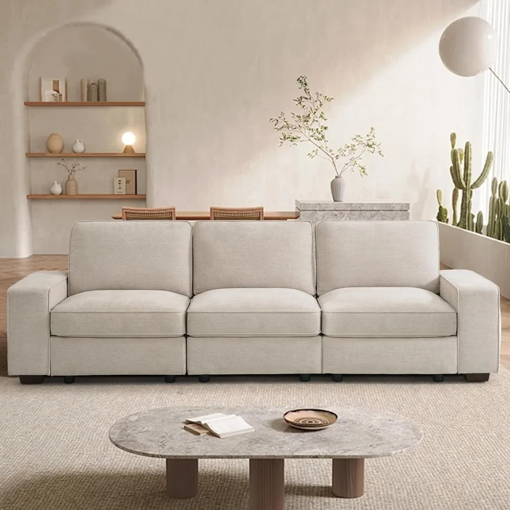 

100" Modular Sofa Couch with Seats Storage, Comfy 3-Seater Chenille Fabric Couch for Living Room