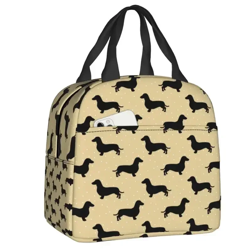 Short Hair Dachshund Cream Pattern Sausage Dog Insulated Lunch Bags for Work School Wiener Cooler Thermal Lunch Box Women Kids