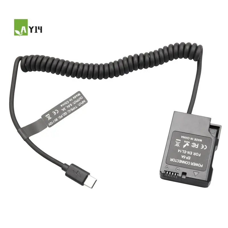 

AY14 -EL14 Dummy Coupler Battery Type-C Spring Cable For Nikon D3100 D3500 D5100 D5200 D5300 D5600 P7000 P7100 P7700 P7800 Repla