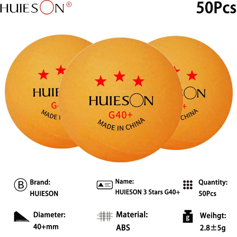 50Pcs Huieson 3 Star Ping Pong Balls ABS+ Material Professional Table Tennis Balls TTF Standard Table Tennis For Competition