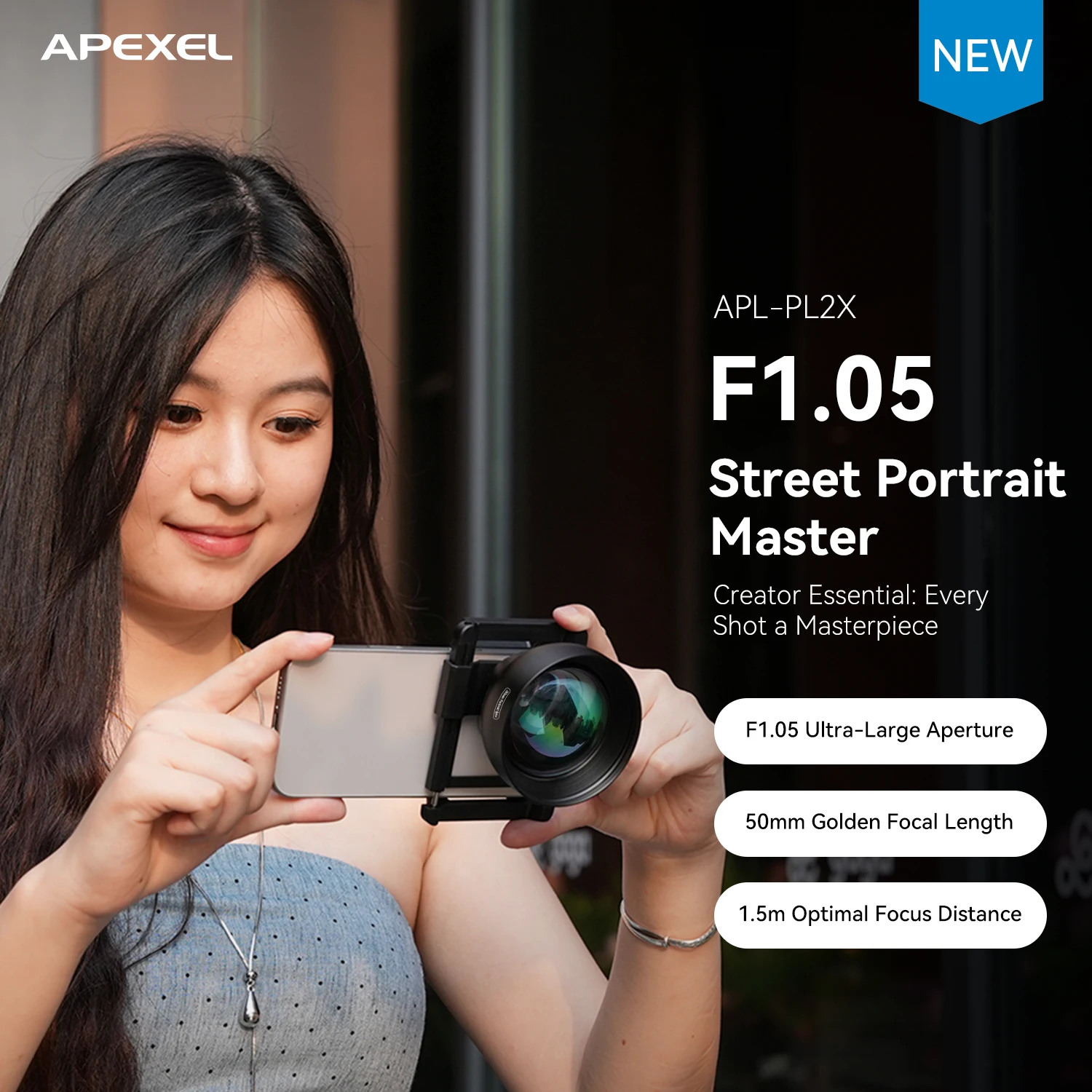 Objectif de portrait APEXEL 2X à grossissement optique, téléobjectif avec clip universel pour smartphones iPhone et Xiaomi