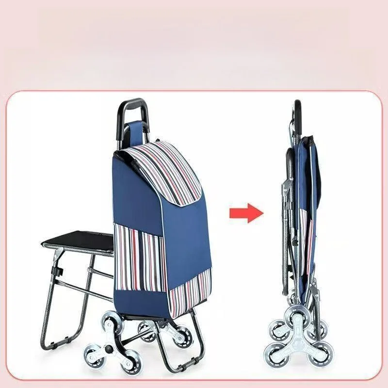 Durable Folding Shopping Cart Vegetable Buying Small Pulling Car Sturdy Rods Cloth Bag with  Elderly People Hand Pull Cart