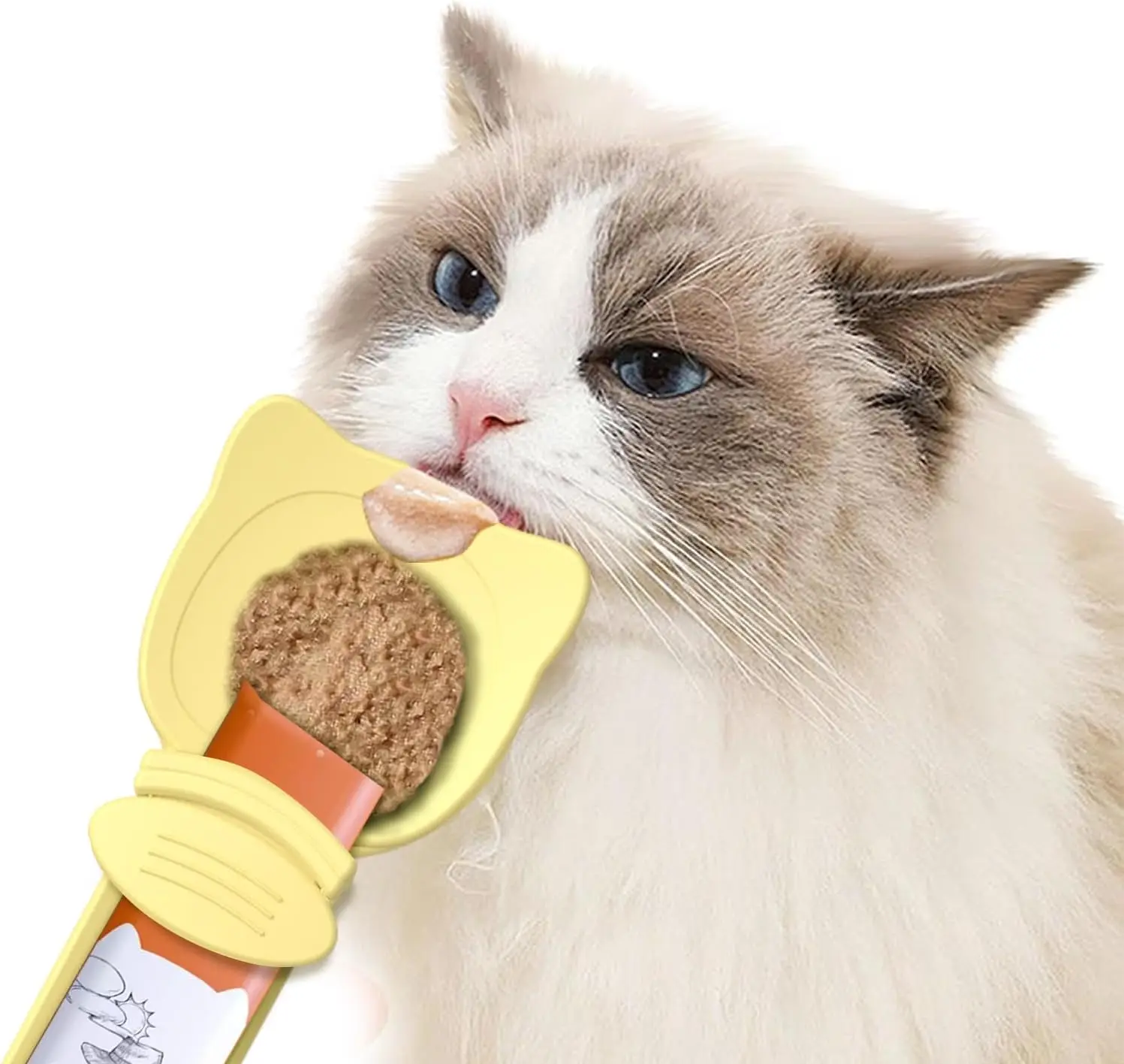 4Pcs Cat Feeder Strip Spoon Set Easy Grip Treat Squeeze for Wet Food - Green Yellow Pink Purple