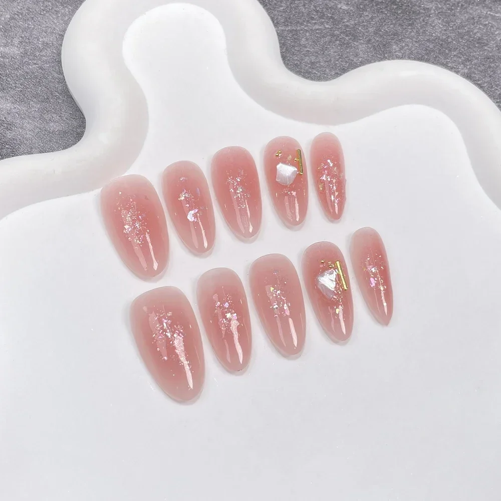 

Handmade Pink Nails Set Press on Cute Korean Medium-length Artifical Nails Full Cover Nail Tips with Design Adhesive False Nails