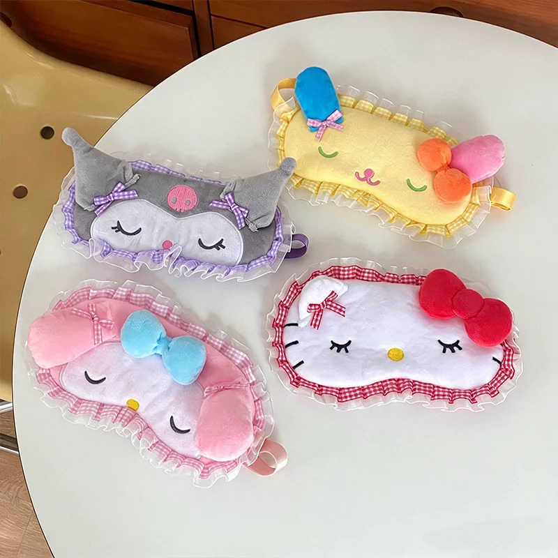Cute Cartoon Plush Sleep Eye Mask Lace Ruffle Edge Adjustable Strap Light Blocking Eye Cover Nap Travel Rest Relaxation Night
