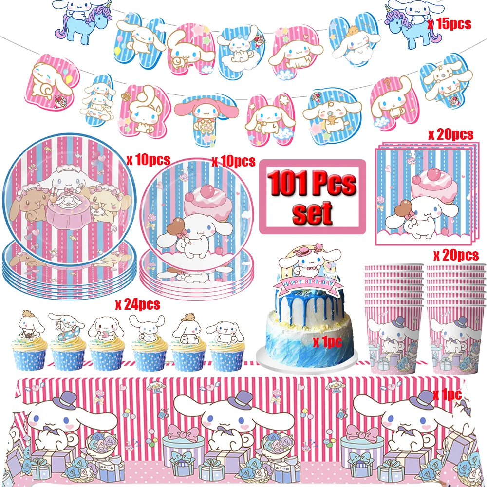 Hello Kitty Birthday Party Decor Cinnamon Dog Party Supplies Pink Tablecloth Cups Balloons Plates Banner Baby Shower Supplies