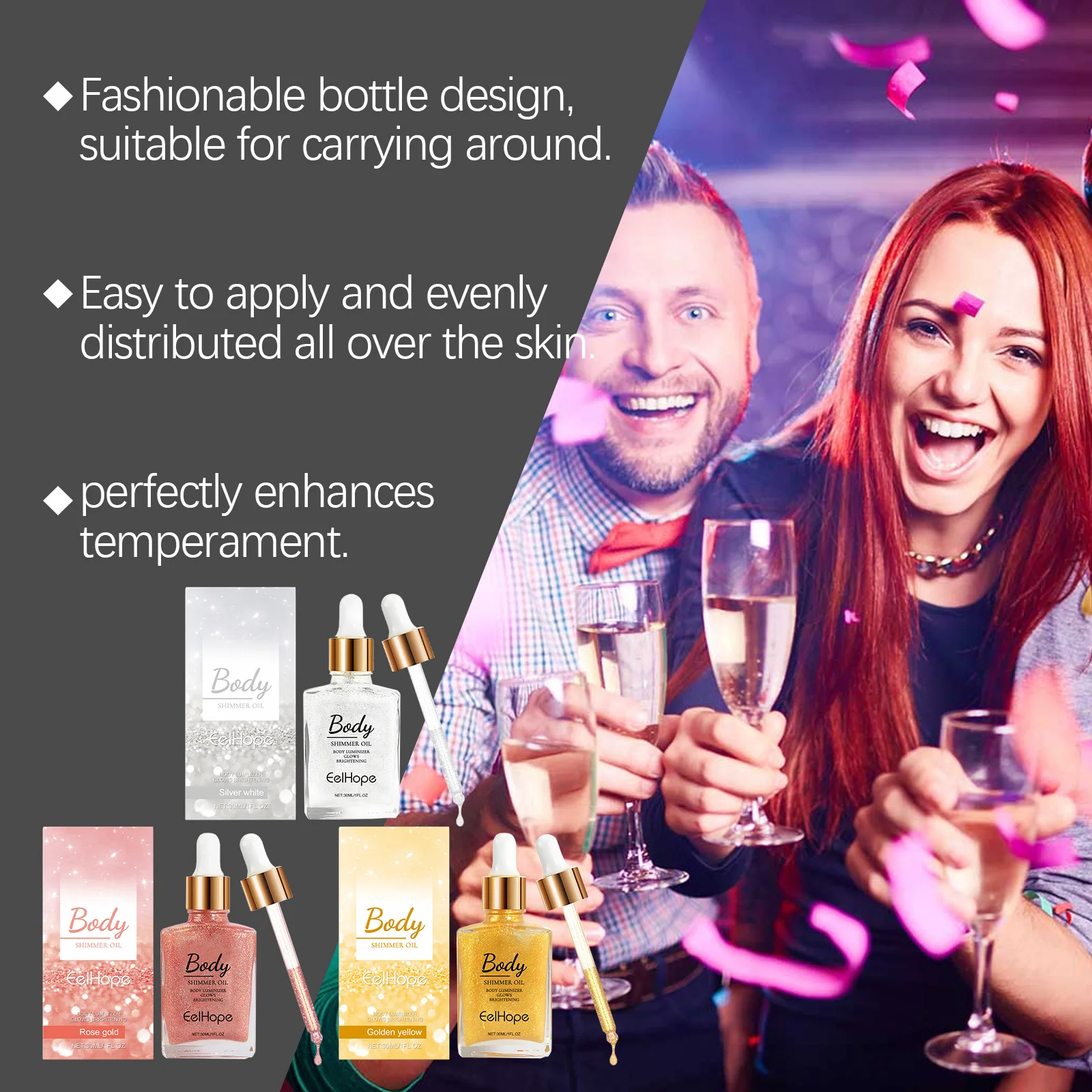 ボディシマーオイル 高級感 フェイスグロウ 長時間持続 ブライトニング シャイン モイスチャライザー 防水 ゴールドハイライター ドロップス リキッドメイクアップ