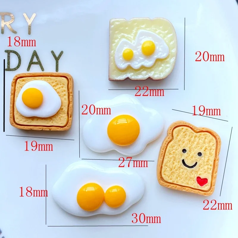 10Pcs/Lot Hand Painted Kawaii Resin Mixed Bread / Poached Egg Flatback Cabochons For Hair Bow Centers DIY Scrapbooking Decor L39