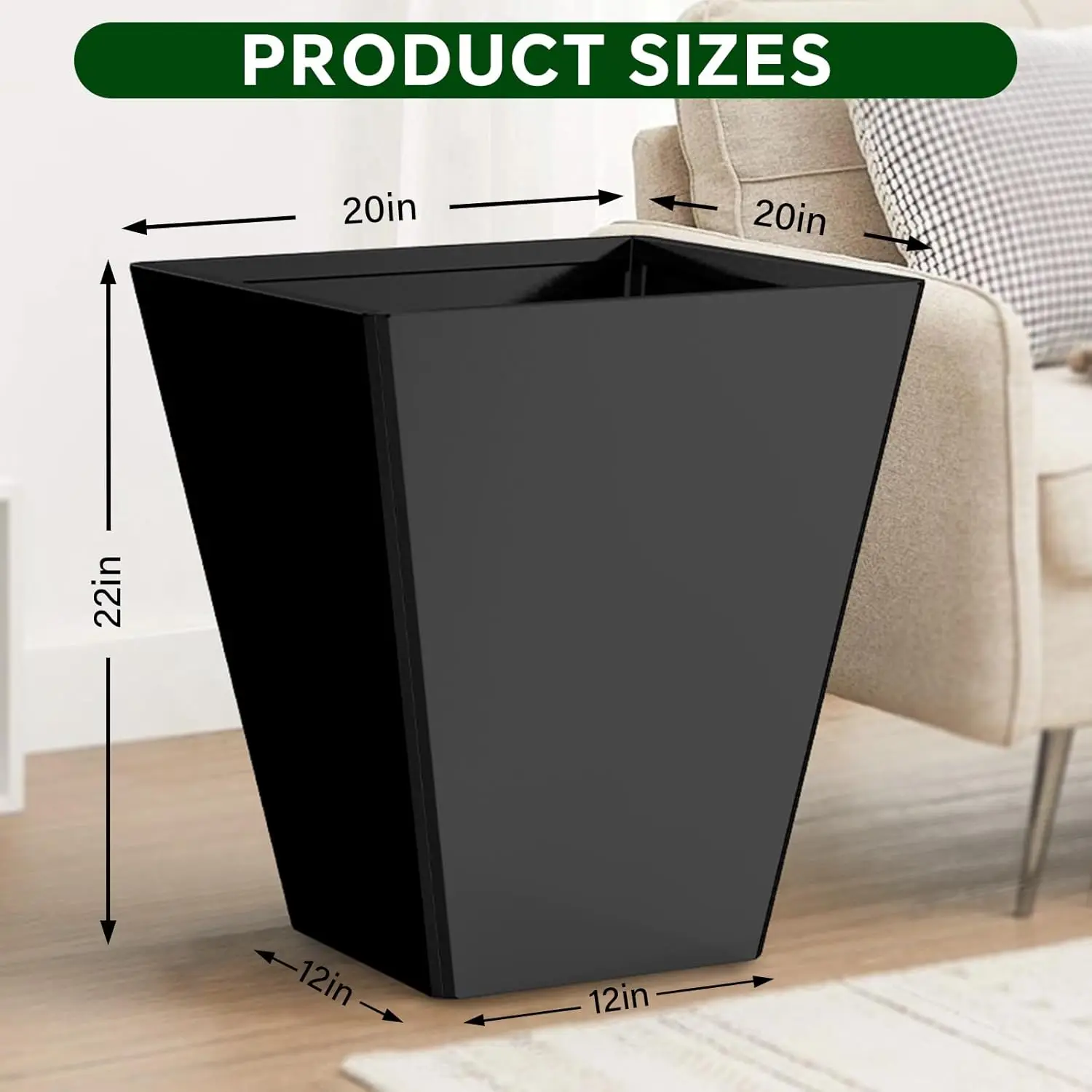 

22 Inch Large Metal Taper Planters Outdoor Indoor,Tall Flower Pots with Drainage Holes Modern for Front Porch Backyard Plants
