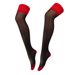 Sexy Stockings Women Tight High Stockings Back Striped Elasticity Transparent Nylon Silk Black Red White Stocking Female