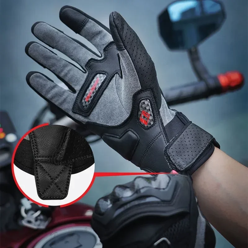 

Carbon Fiber Sheepskin Motorcycle Motocross Gloves Breathable Anti Drop Motorcycle Competition Touch Screen Genuine Leather