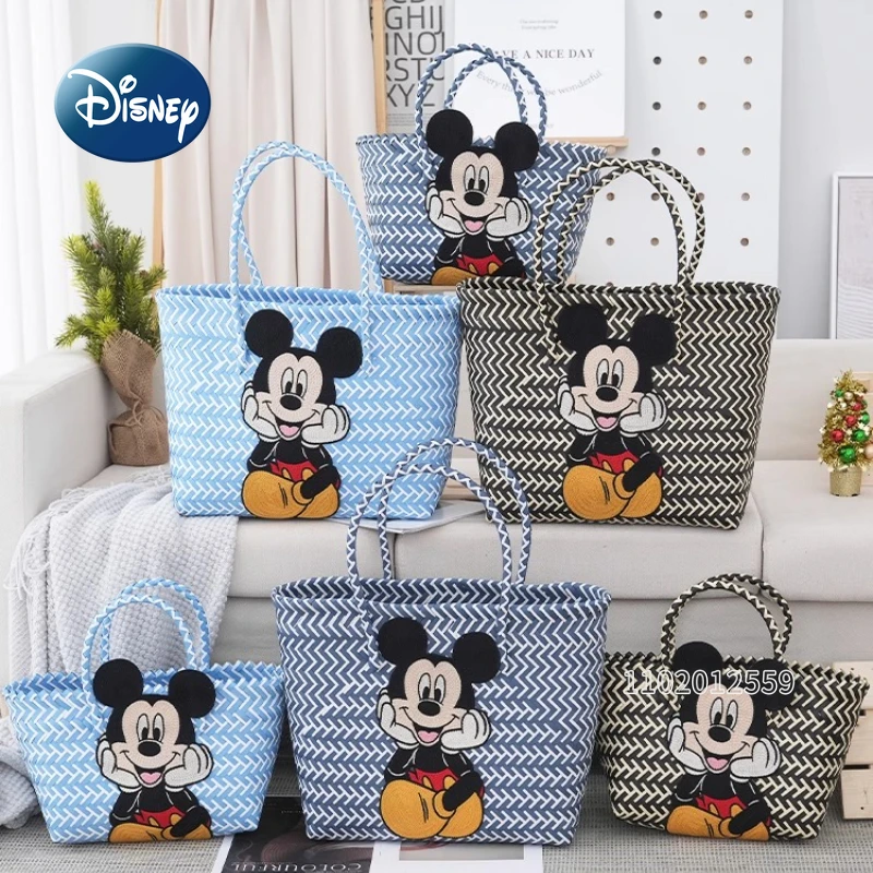 Disney Mickey Neue Gewebte Handtasche Cartoon Nette Gewebte frauen Schulter Tasche Mode Lässig Lagerung frauen Tasche Große Kapazität