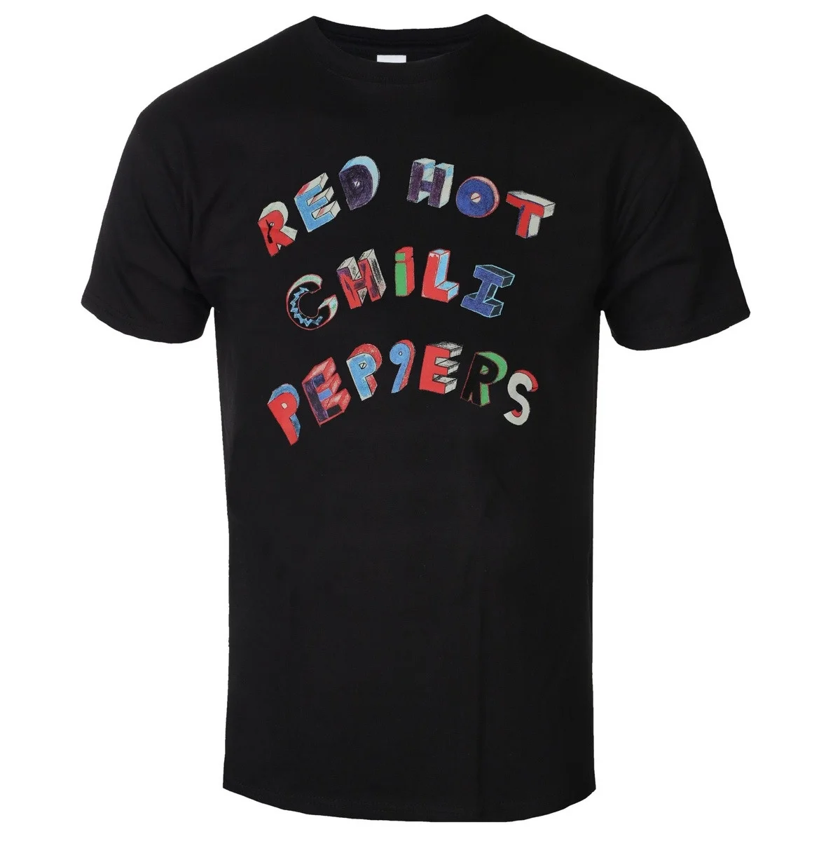 Red Hot Chili Peppers Retro Hand Painted 3D Block Letters Curved Arc Text Colorful Distressed Print 90s Grunge Rock Style Daily