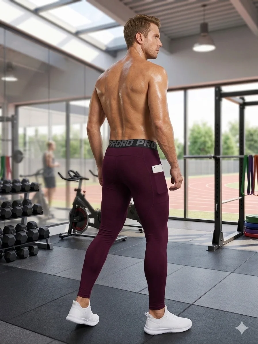 Men's Compression Pants Long Johns for Men Leggings with Pockets Gym Workout Base Layer Running Basketball Athletic Tights