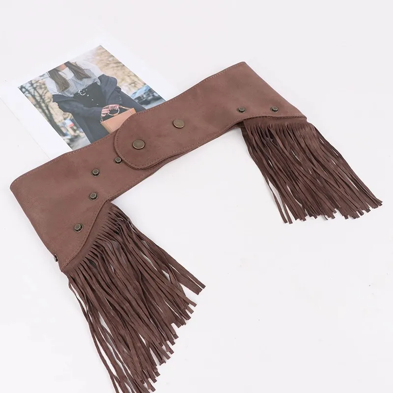 Bohemian Denim Waist Cincher - Western Fringe Belt for Skirts, Retro Cowgirl Corset Accessory with Tassel Details