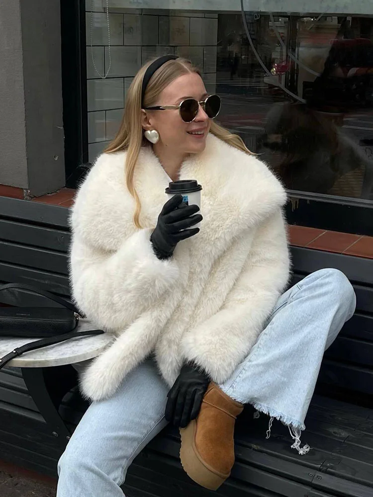 HH Winter Warm Thickened Women\'s Faux Fur Jacket Fashion V-Neck Long Sleeve Casual Short Jacket Women\'s Short Top Y2K
