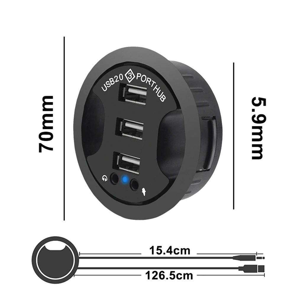 N16R USB Hub USB 2.0 Desktop Grommet USB 2.0 Hub Audio Desk Mount Adapter 3 Port Mount in Desk Multi USB 2.0 Ports