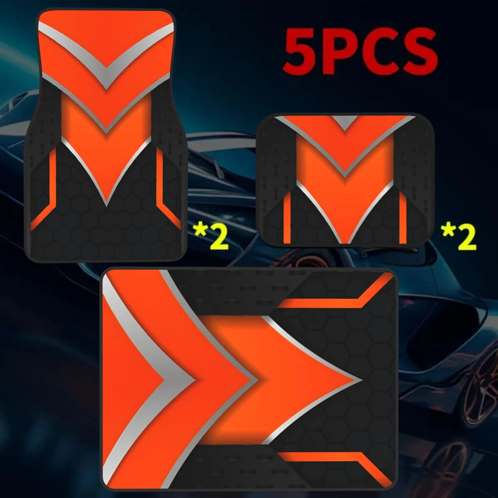 2D Plane 5pcss Racing Mecha Full Print Car Floor Mat Set | Trunk Liner 5pcss Set (Including 4 Floor Mats And 1 Trunk Liner) With