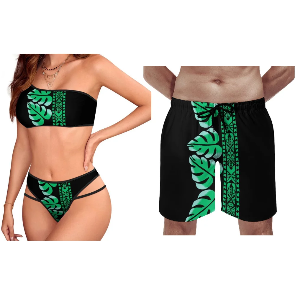 Polynesian Customizable Women Bikini Men Swim Shorts Plumeria Print Hawaii Style 2025 New Yearround Beach Set