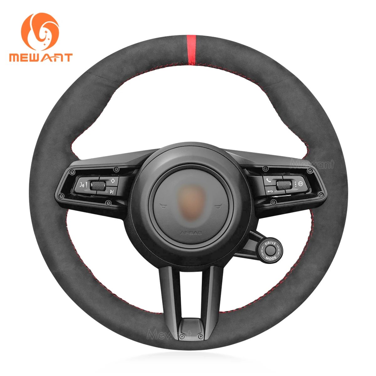 

MEWANT Black Alcantara Car Steering Wheel Cover Wraps for Porsche 911 992 Macan Panamera Taycan 2019 2020 2021-2022 2023