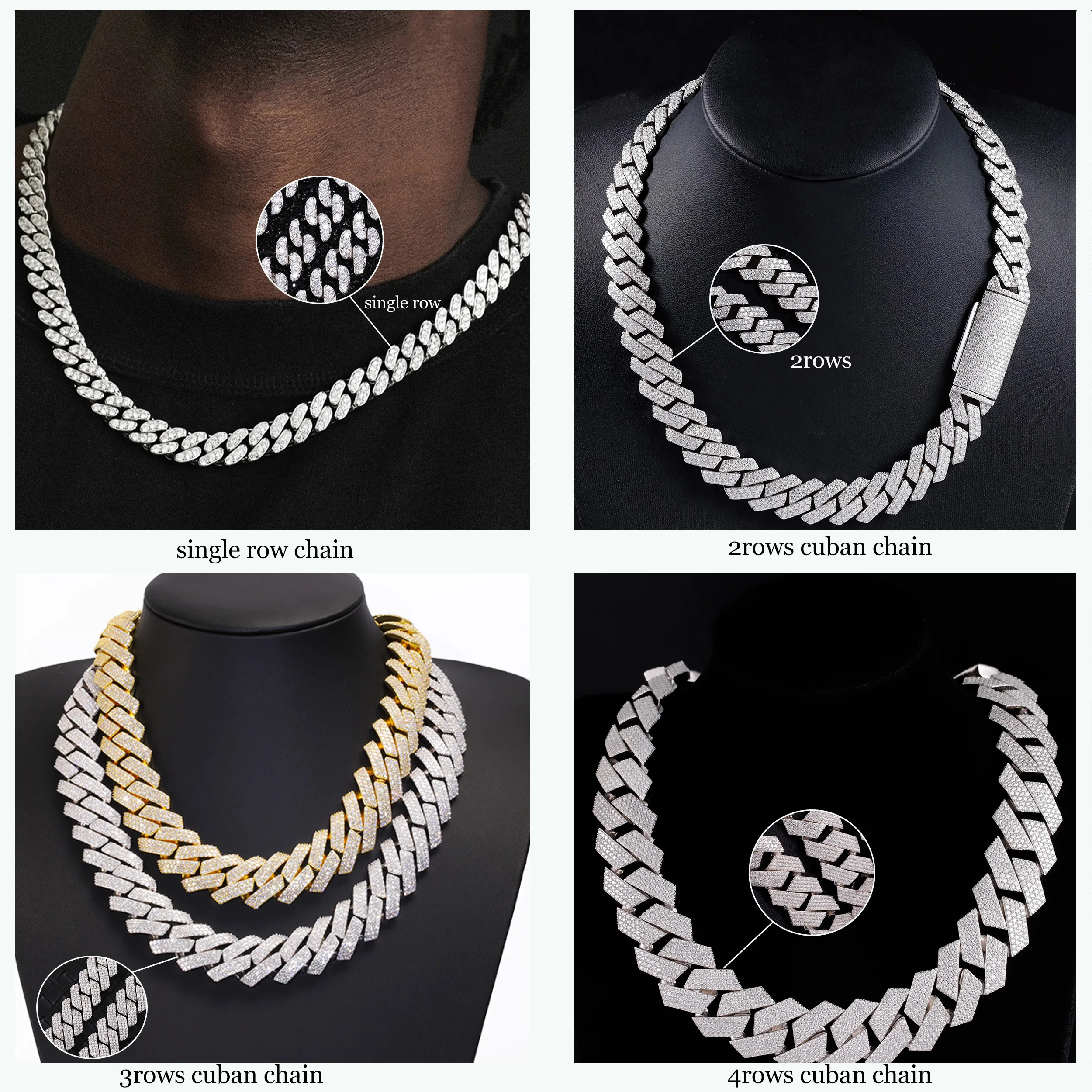 Hot Sale Chains 8mm 10mm 12mm Cuban Links Ice Out Moissanite Heart Charms 925 Sterling Silver Cuban Chains Hip Hop Men Jewelry..