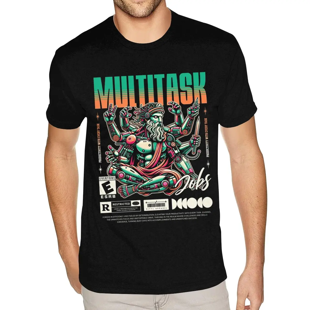 

Oversized Multitask Tees Men's Custom Printed Short Sleeves Full Cotton Black O Neck T Shirt