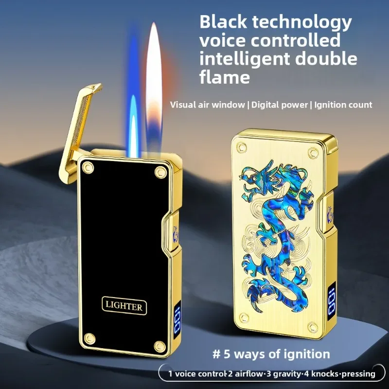 New Intelligent Sensing Voice Controlled Dual Flame  High-end Men's Gift Lighter Rechargeable Type C Type Novel Lighter