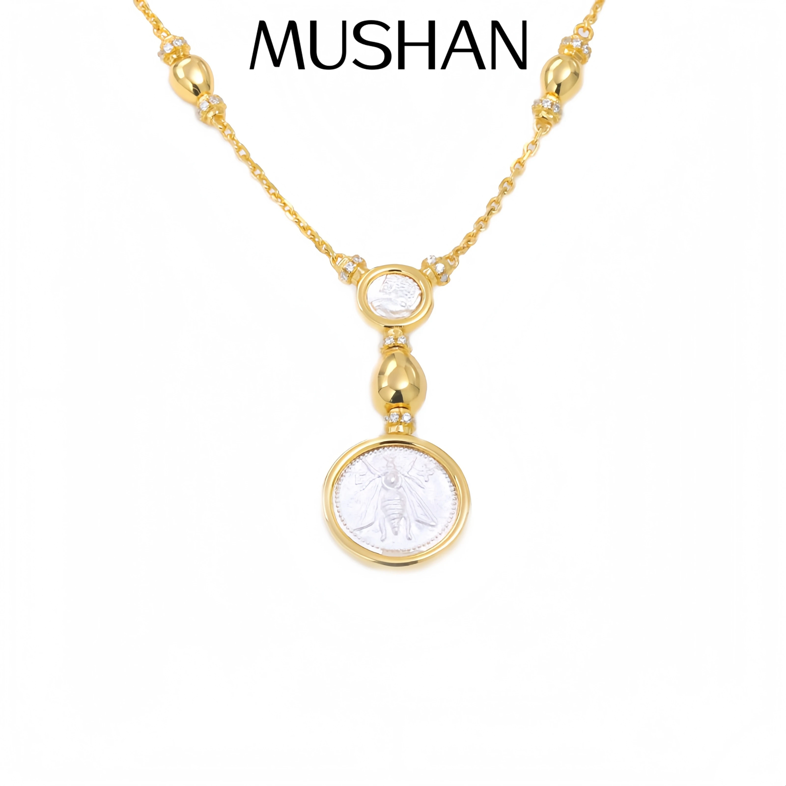 

Роскошный бренд Mushan, серебро 925, позолоченное ожерелье с двойной монетой и ретро-дизайном льва и пчелы, женское ожерелье, ювелирные изделия