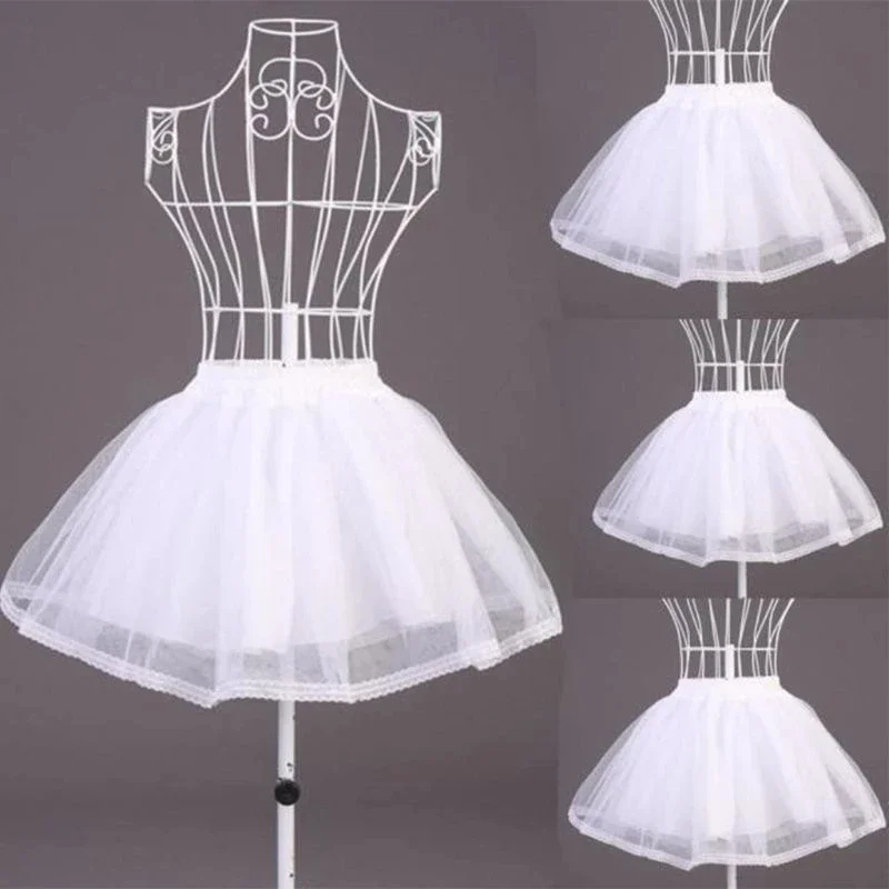 Women Girls Double Layers Solid Color Short Tulle Petticoats Elastic Waistband A Line Mesh Underskirt Crinolines For Dress