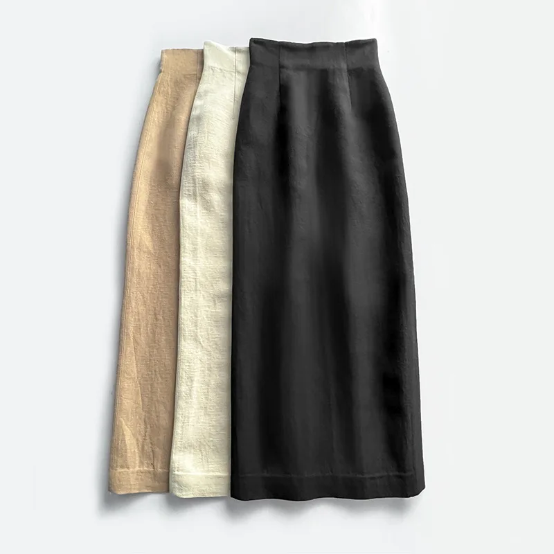 Withered Half Skirt With Linen Wool Texture, Side Slit At The Hem, Simple High Waisted Skirt Skirt Woman Clothing Faldas Skirts