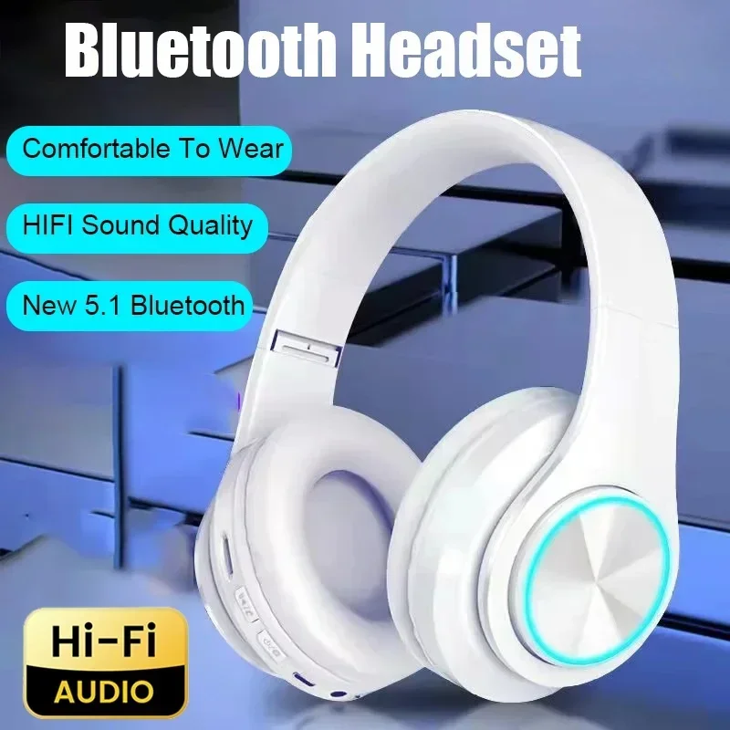 Bluetooth Headphones RGB Lighting Noise Cancellation Foldable Headsets Over Ear Stereo HIFI Sports Headset TF Music Player B39 image 3