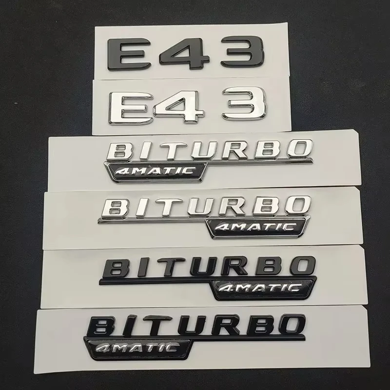 3D ABS Car Rear Trunk Badge Logo Letters E 43 BITURBO 4MATIC Emblem Sticker For Mercedes Benz E43 AMG W213 W212 Accessories