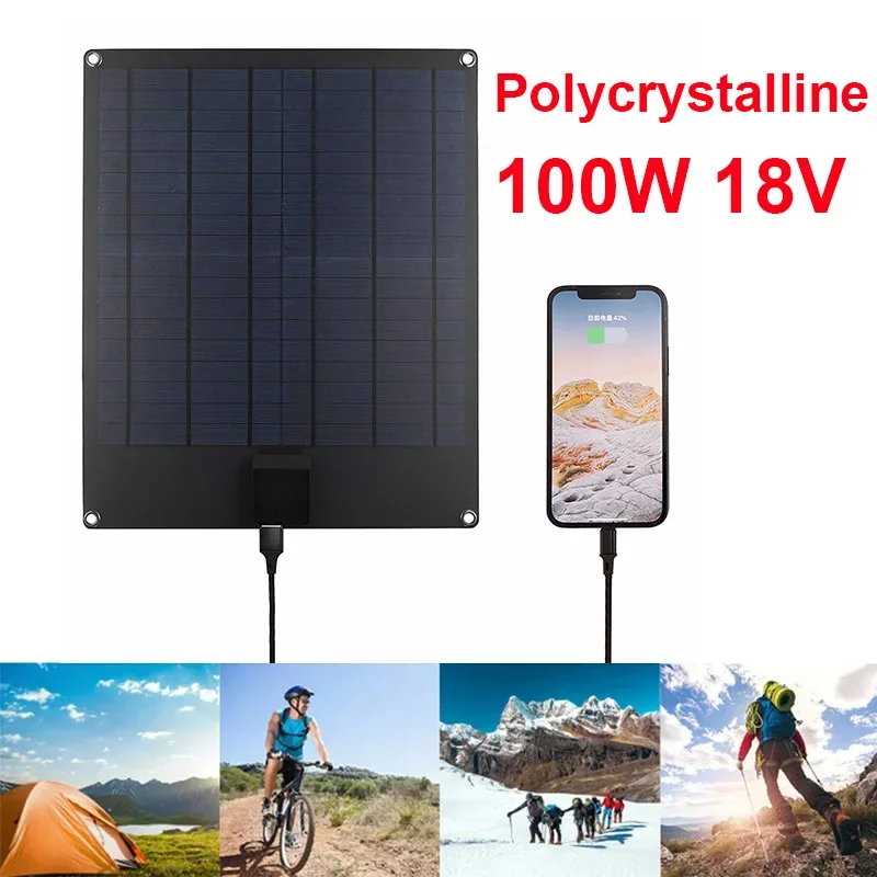 Imagem -02 - Painel Solar Flexível Portátil Carregador de Bateria Célula Solar Celular Acampamento Painel de Carregamento Cabo dc 100w 18v Usb 5v 2a