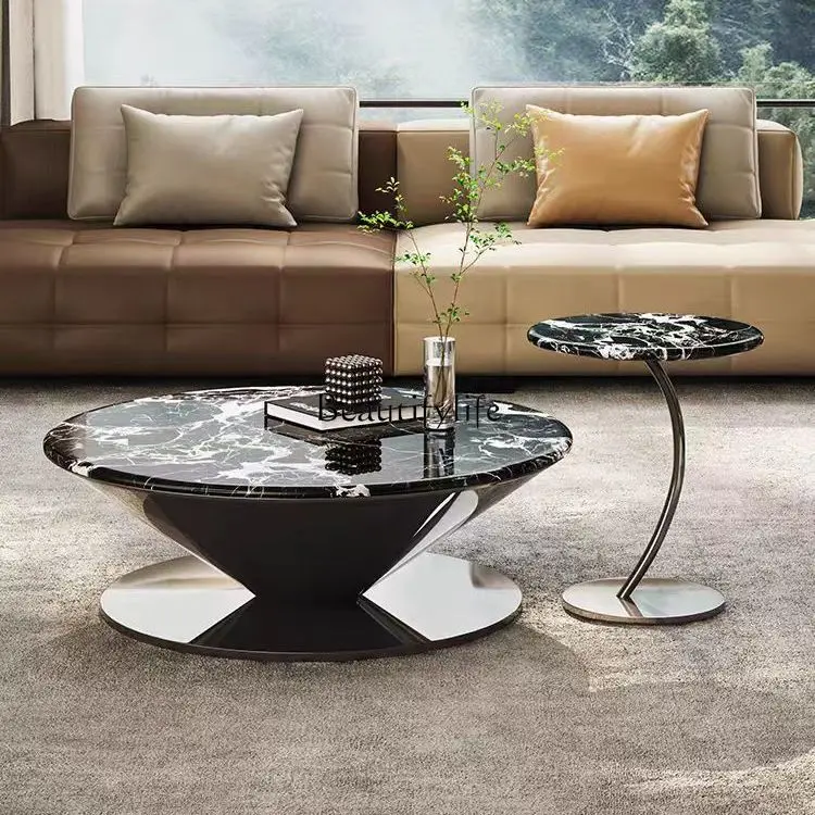 

Italian light luxury natural marble coffee table black rose small coffee table